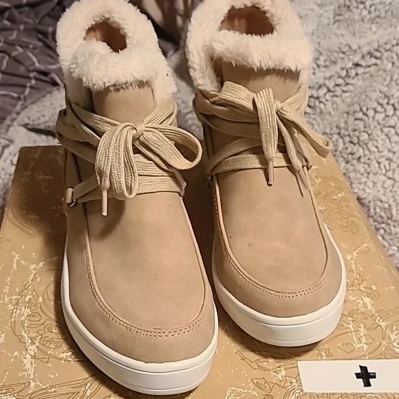 Womens wedge booties, tan, size 7 - Picture 2 of 3